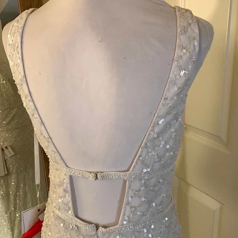 Mac Duggal White Beaded V-Neck Maxi Dress - Picture 12 of 14
